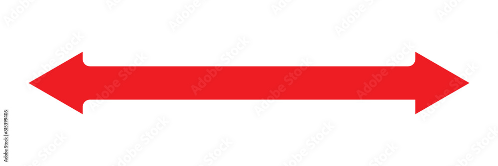 Horizontal dual thin long straight double ended arrow red. Contour isolated vector image on white background in eps 10. Horizontal dual thin long straight double ended arrow red. Contour isolated vector image on white background in eps 10.