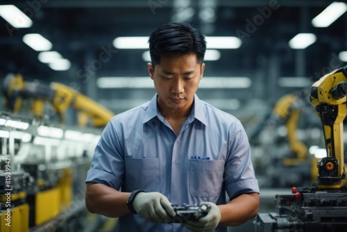 Asian engineering worker working in factory industrial manufacturing