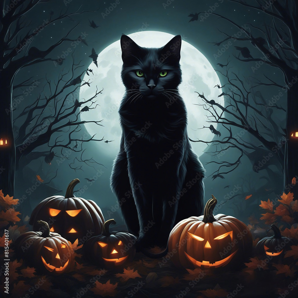Halloween pumpkin and cute british cat Halloween pumpkin and cute british cat