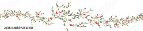 Elegant seamless border of a branches. Floral frame. Vector hand drawn illustration. White background.
