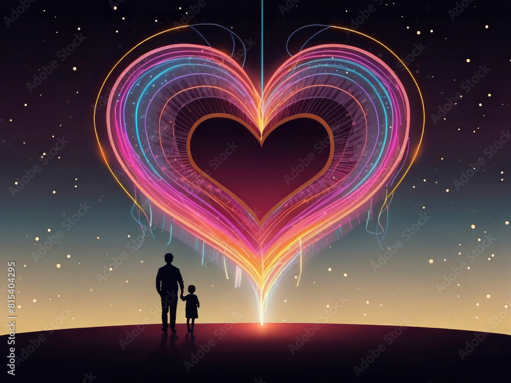 Obraz premium Happy Father's Day celebration background with neon heart design.