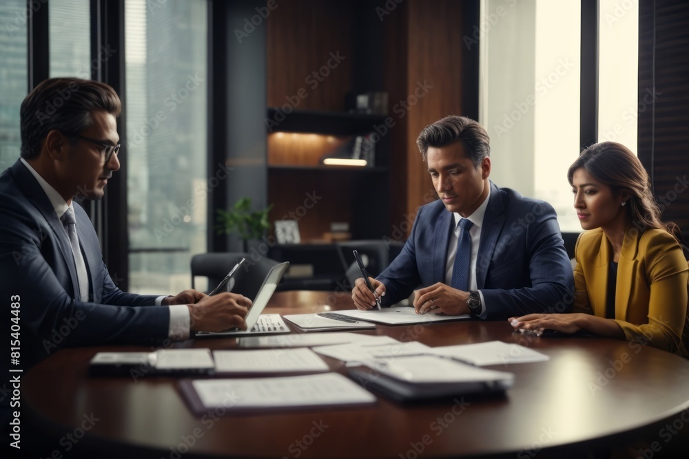 Business consulting meeting exchanging ideas about new business or financial investment projects in the office Business consulting meeting exchanging ideas about new business or financial investment projects in the office