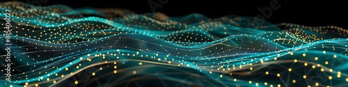 An abstract depiction of data connections where each dot represents a node in vibrant teal