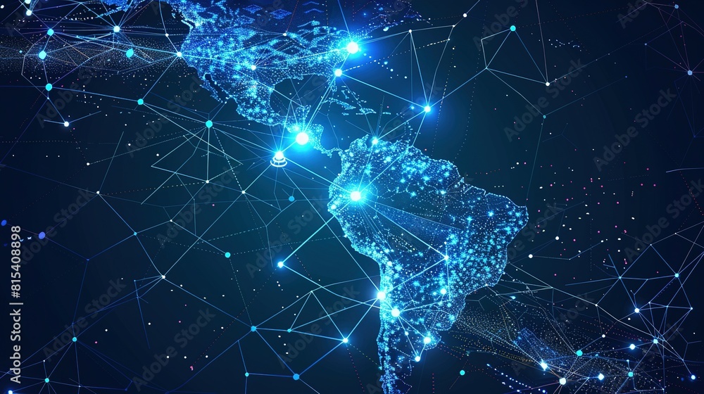 Digital South America: Abstract Map of Data Transfer and Telecommunications Digital South America: Abstract Map of Data Transfer and Telecommunications