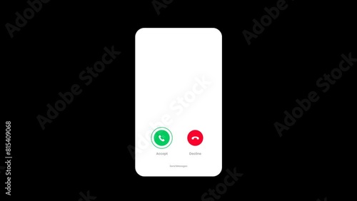 Mobile phone dial incoming call screen caller screen isolated on white screen animated Accept and Decline Option