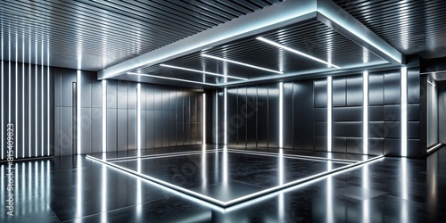 Futuristic Abstract White Room with High-Tech Lighting on Background
