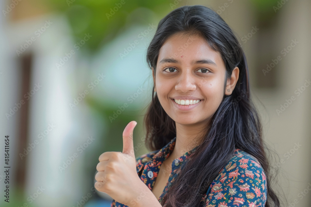 Young indian woman showing thumps up