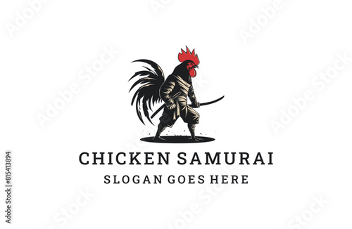 Chicken samurai logo template vector illustration design