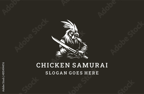 Chicken samurai logo template vector illustration design