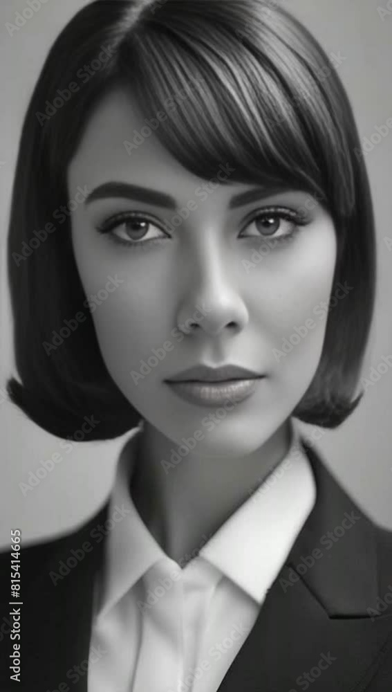front portrait of a young business woman with a bob haircut in a clas front portrait of a young business woman with a bob haircut in a clas