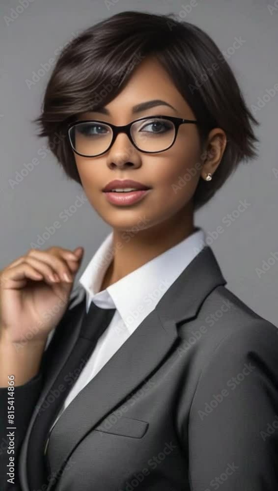 front portrait of a young business woman with short hair wearing glas front portrait of a young business woman with short hair wearing glas