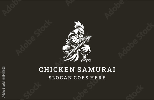 Chicken samurai logo template vector illustration design