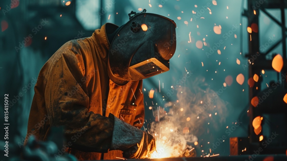 Fototapeta premium A welder conducting heat treatment on welded joints to relieve stress.