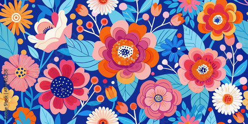 Elegant Seamless Floral Pattern in Pink  Blue  and Orange for Creative Designs