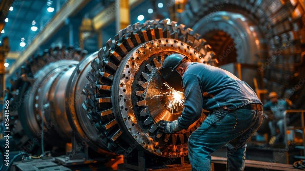 © G.Go - A welder at an industrial plant working on the assembly of large machinery. © G.Go - A welder at an industrial plant working on the assembly of large machinery.