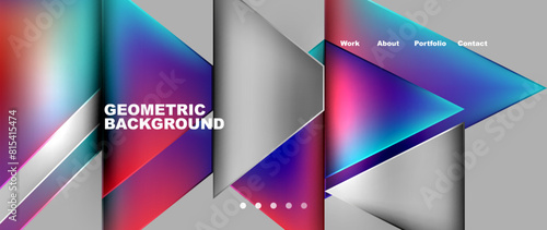 Flowing bright neon gradients geometric abstract background with triangles and lines. Fluid color pattern of color liquid gradient background for wallpaper, banner, background, card, landing page