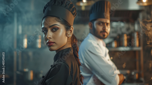 Indian male and female chef standing confidently