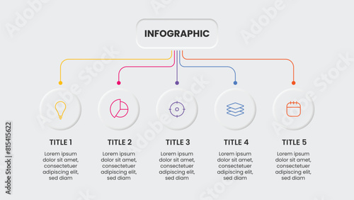 Creative neumorphism infographic template for your business. Hierarchy organization design with colorful icons