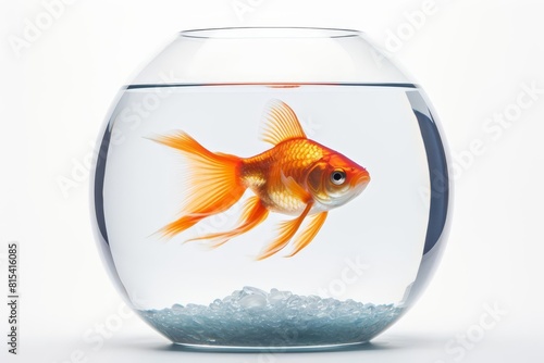 A fish with a confused expression  trapped in a goldfish bowl on isolated white  on isolated white background Single object    The images are of high quality and clarity
