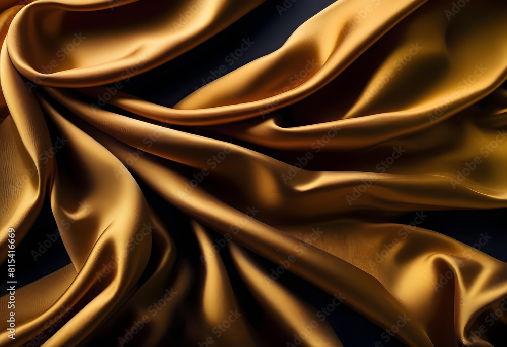 Fototapeta premium A close-up of gold silk fabric with a black paint texture in the background