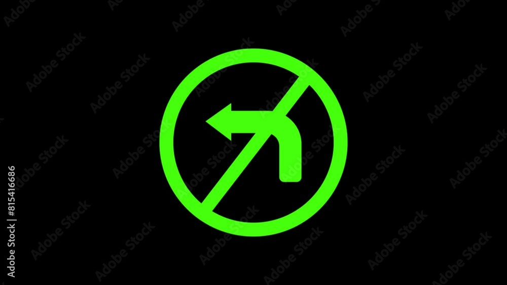 Do not turn left traffic sign. icon animation video. Do not turn left traffic sign. icon animation video.