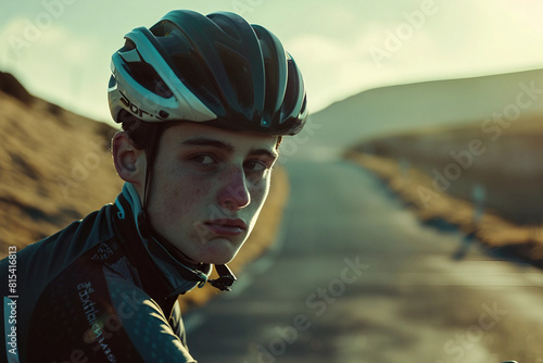 portrait of a boy in helmet riding a bicycle  © Anas