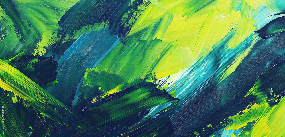 Energetic lime and navy oil painting strokes.