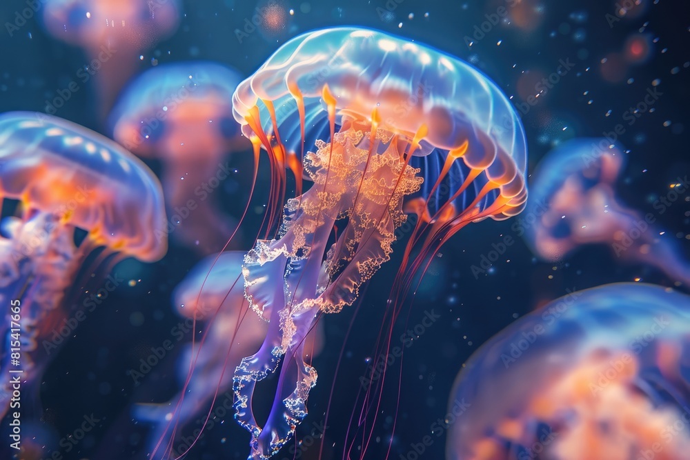 Fototapeta premium Glowing jellyfish in the sea.