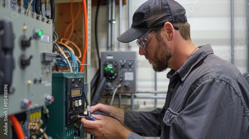 A plumber troubleshooting a malfunctioning irrigation controller.