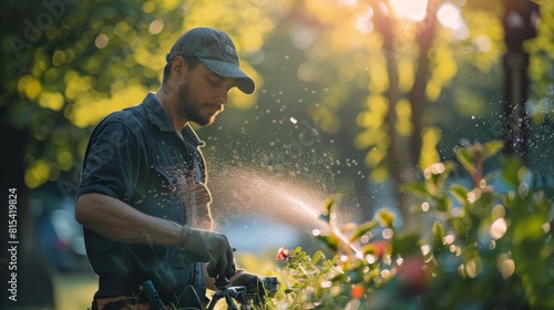 A plumber repairing an outdoor sprinkler system in a public park.