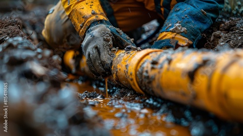 A plumber repairing a leak in an underground heating oil pipeline.