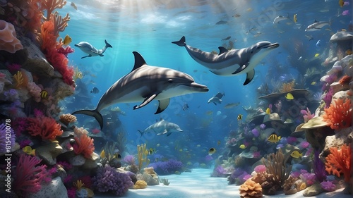  An enchanting underwater kingdom with vibrant coral reefs and playful dolphins. --ar 3:2 --v 4  © Kashif arts