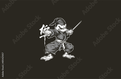 Duck ninja logo icon design template vector illustration