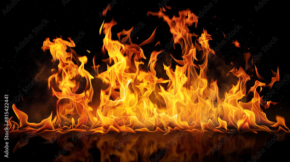 Obraz premium fire on black background, AI gen,erated