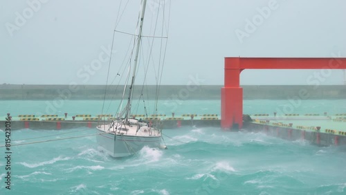 Hurricane Winds Lash Yacht Sheltering In Port - Hinnamnor photo