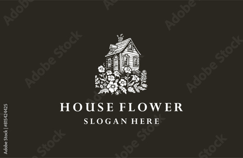 House flower logo icon design template vector illustration