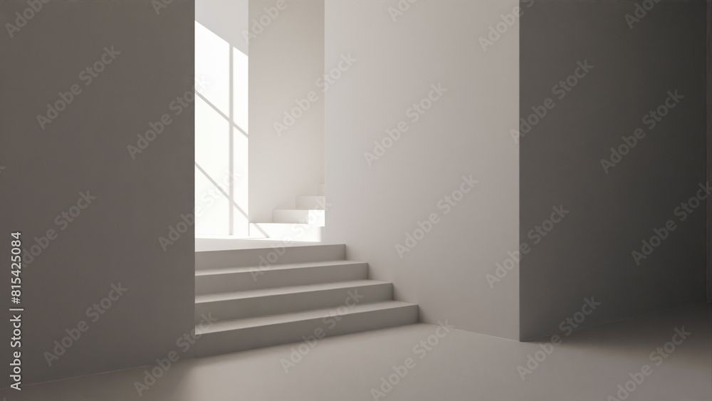 Obraz premium Corner of the room scene with stairs and window light interior design premium photo 3d render