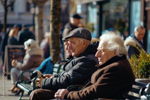 Elderly couple sitting on a bench in Vilnius, Lithuania