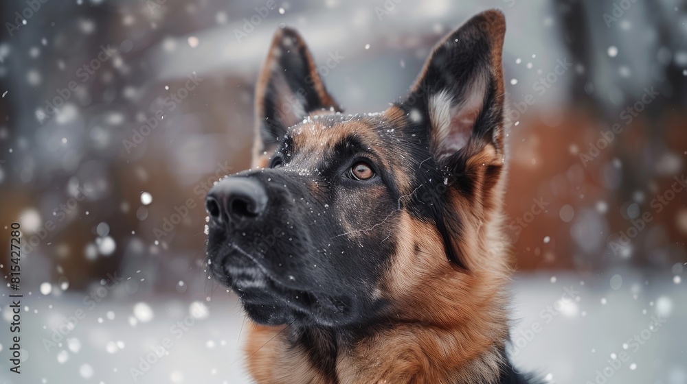 Charming Winter Moment Captured by a German Shepherd's Alertness Charming Winter Moment Captured by a German Shepherd's Alertness