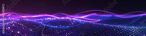 A digital landscape with interconnected nodes in electric violet