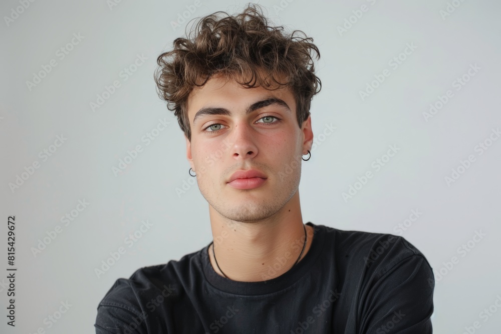 Fototapeta premium Curly Haired Man Portrait. Generative AI.