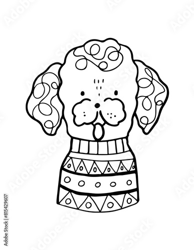black silhouettes of stylized dogs with folk patterns and natural decorations. Vector black prints of puppys with a tribal boho pattern.