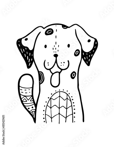 black silhouettes of stylized dogs with folk patterns and natural decorations. Vector black prints of puppys with a tribal boho pattern.