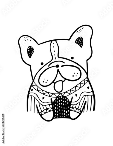 black silhouettes of stylized dogs with folk patterns and natural decorations. Vector black prints of puppys with a tribal boho pattern.