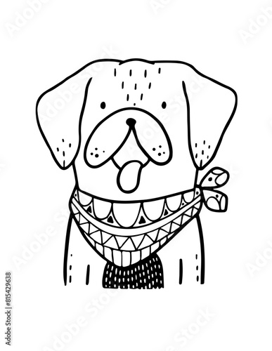 black silhouettes of stylized dogs with folk patterns and natural decorations. Vector black prints of puppys with a tribal boho pattern.