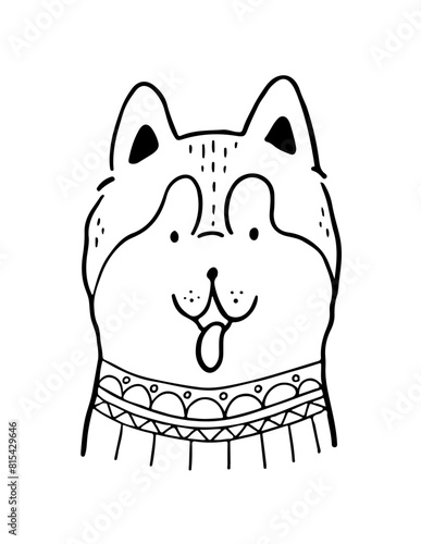 black silhouettes of stylized dogs with folk patterns and natural decorations. Vector black prints of puppys with a tribal boho pattern.