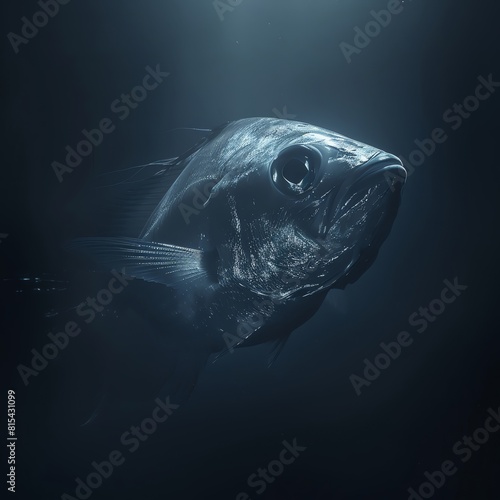 A rare glimpse of a deep-sea hatchetfish, its silvery body almost invisible against the faint light filtering down from above.documentary and magazine aesthetics style photo