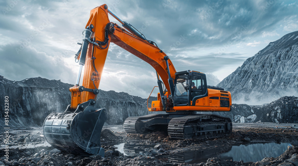 A mechanic replacing hydraulic hoses on an excavator. A mechanic replacing hydraulic hoses on an excavator.