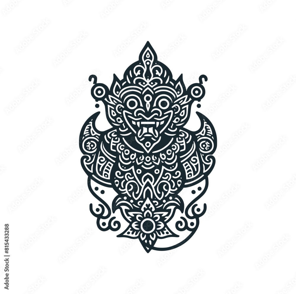The Bali barong art. Black white vector logo illustration