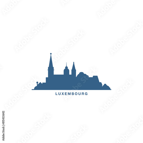 Luxembourg cityscape skyline city panorama vector flat logo icon. Logotype idea with landmarks and building silhouettes. Isolated solid shape graphic